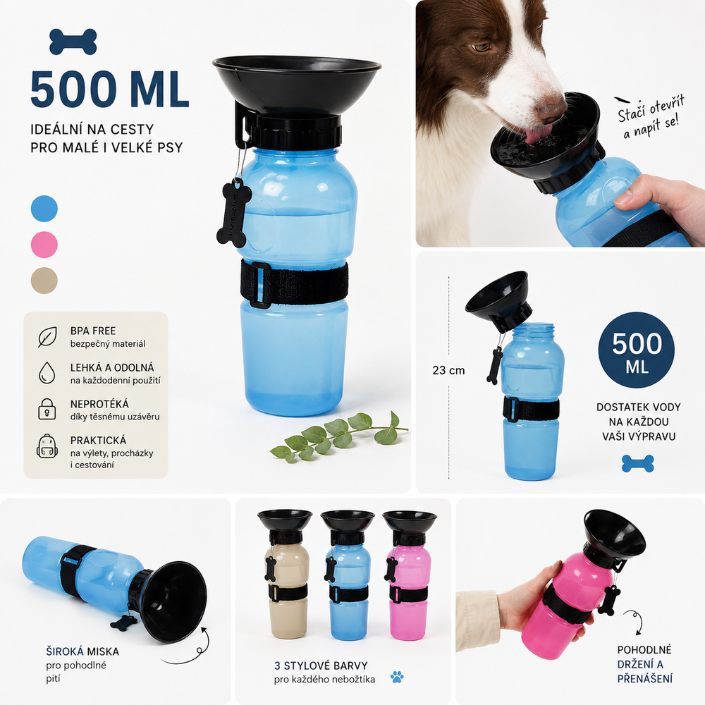 Cestovná fľaša s miskou pre psa – 500 ml